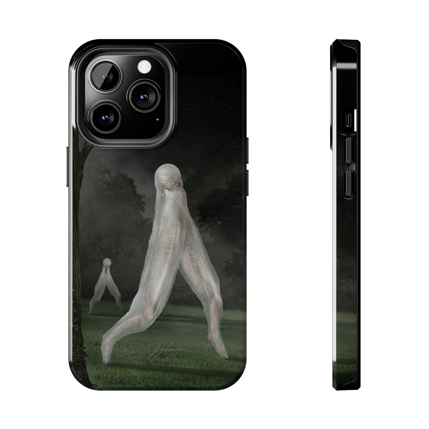 Nightcrawler phone case by Mister Sam Shearon — iPhone, Samsung, dark art, cryptid, creepypasta, paranormal, horror, human-made, non-AI. 