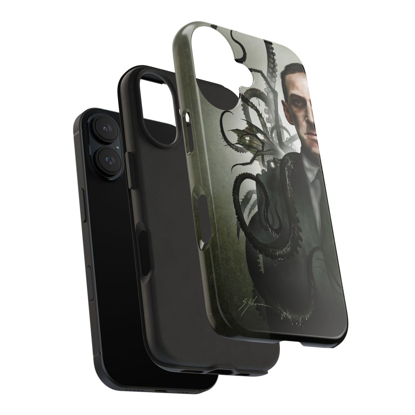 H.P. Lovecraft dual-layer phone case — gothic dark art by Mister Sam Shearon