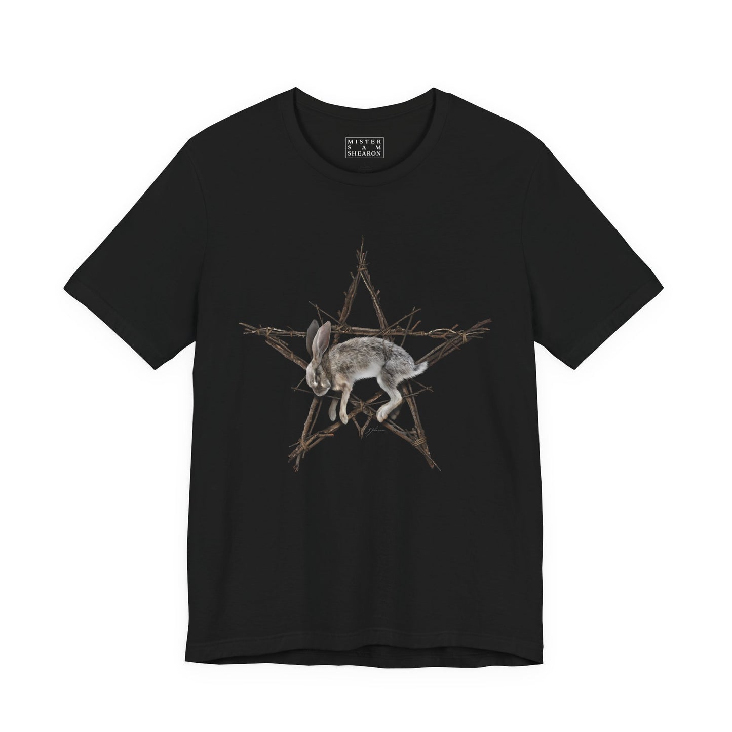 Fallen Star witchcraft t-shirt — rabbit pentagram dark folk art by Mister Sam Shearon 
