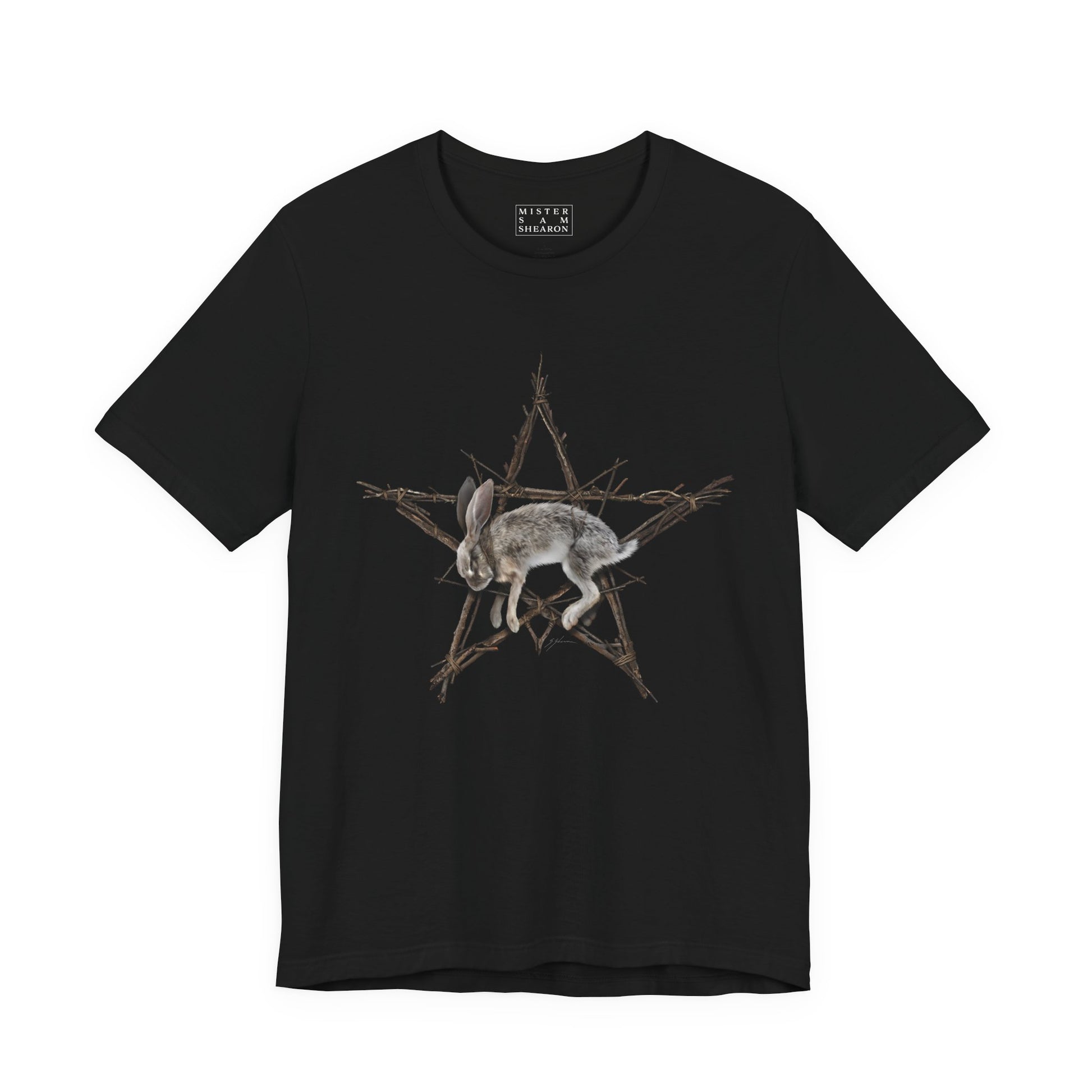 Fallen Star witchcraft t-shirt — rabbit pentagram dark folk art by Mister Sam Shearon 