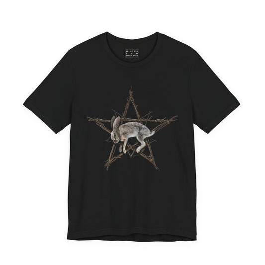 Fallen Star witchcraft t-shirt — rabbit pentagram dark folk art by Mister Sam Shearon 