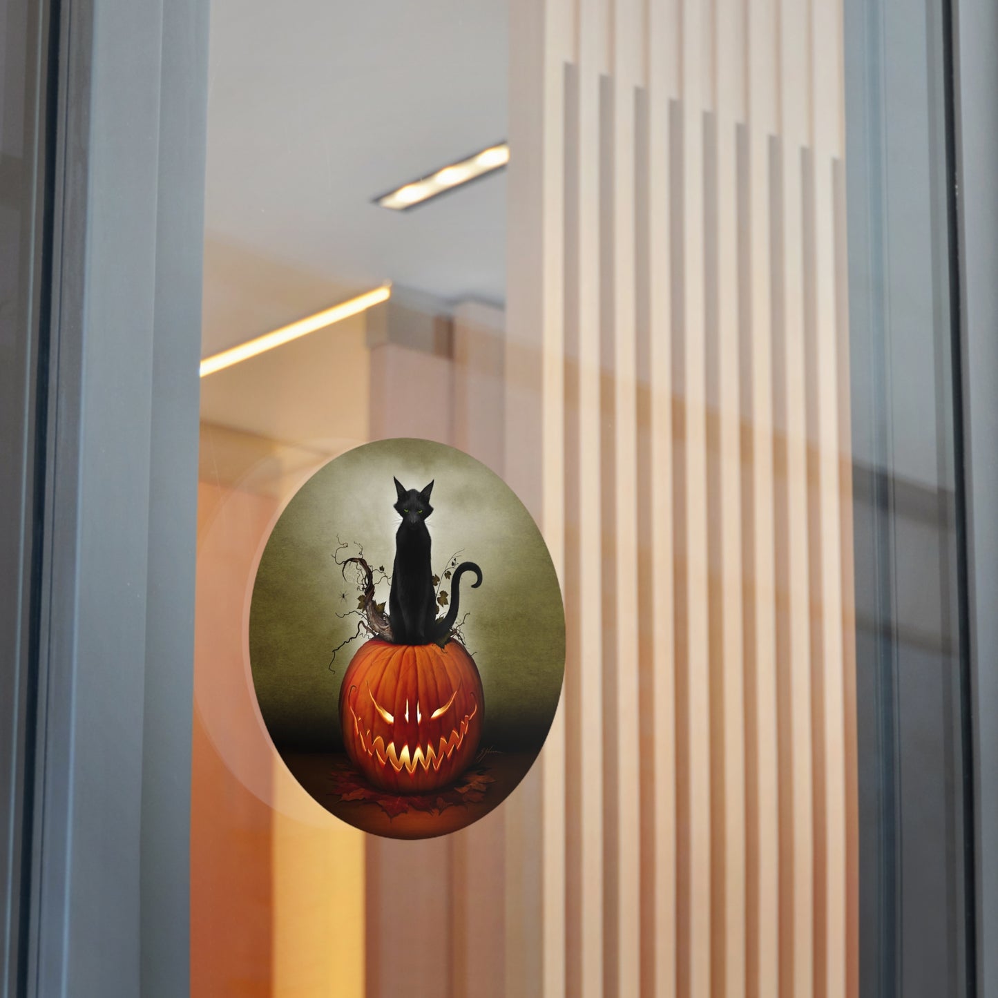 Cat O' Lantern round vinyl sticker — Mister Sam Shearon All Hallows' Eve dark art gift 