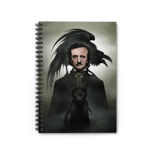 Edgar Allan Poe spiral notebook by Mister Sam Shearon — gothic dark art, The Raven, horror literature, human-made, non-AI. 