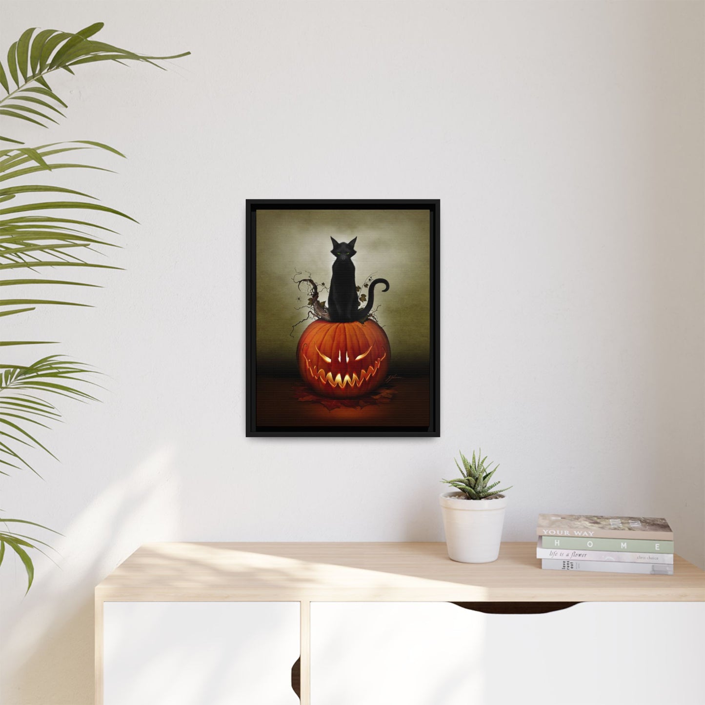 Cat O' Lantern canvas living room — gothic dark art framed print by Mister Sam Shearon