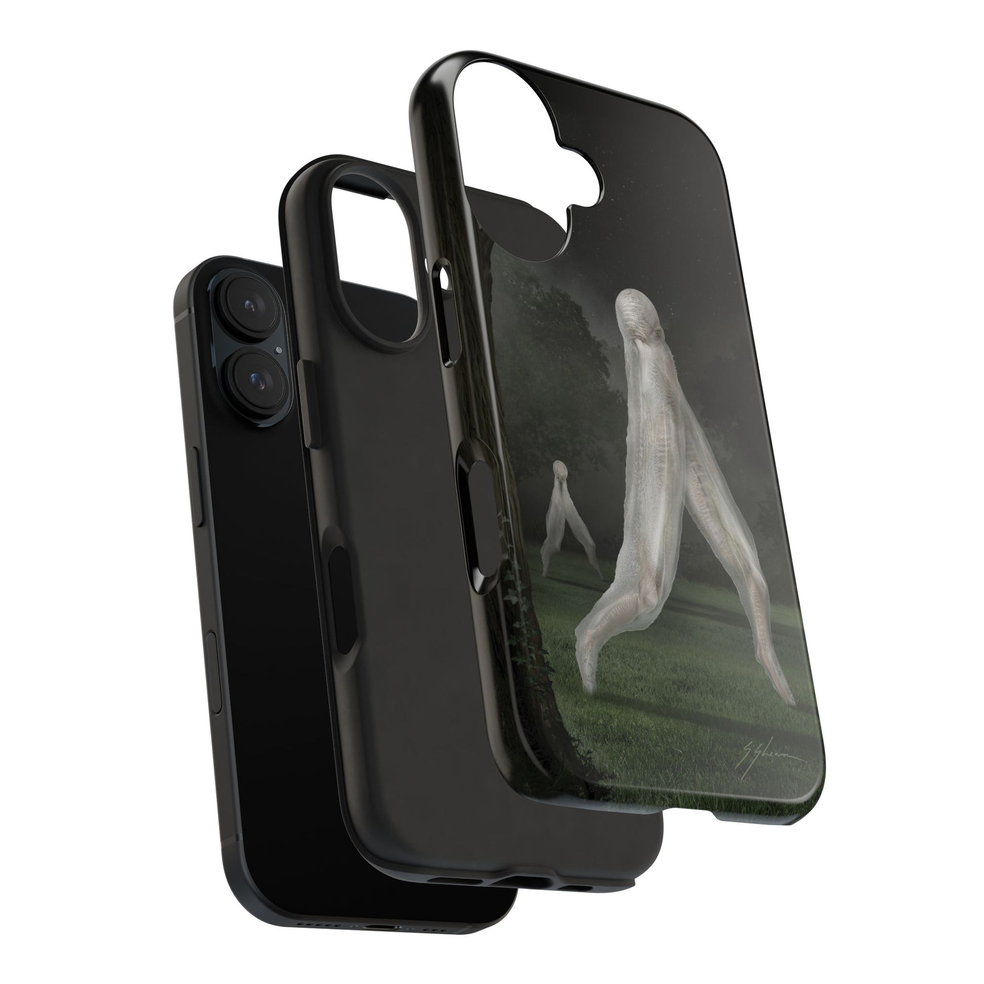 Nightcrawler phone case by Mister Sam Shearon — iPhone, Samsung, dark art, cryptid, creepypasta, paranormal, horror, human-made, non-AI. 