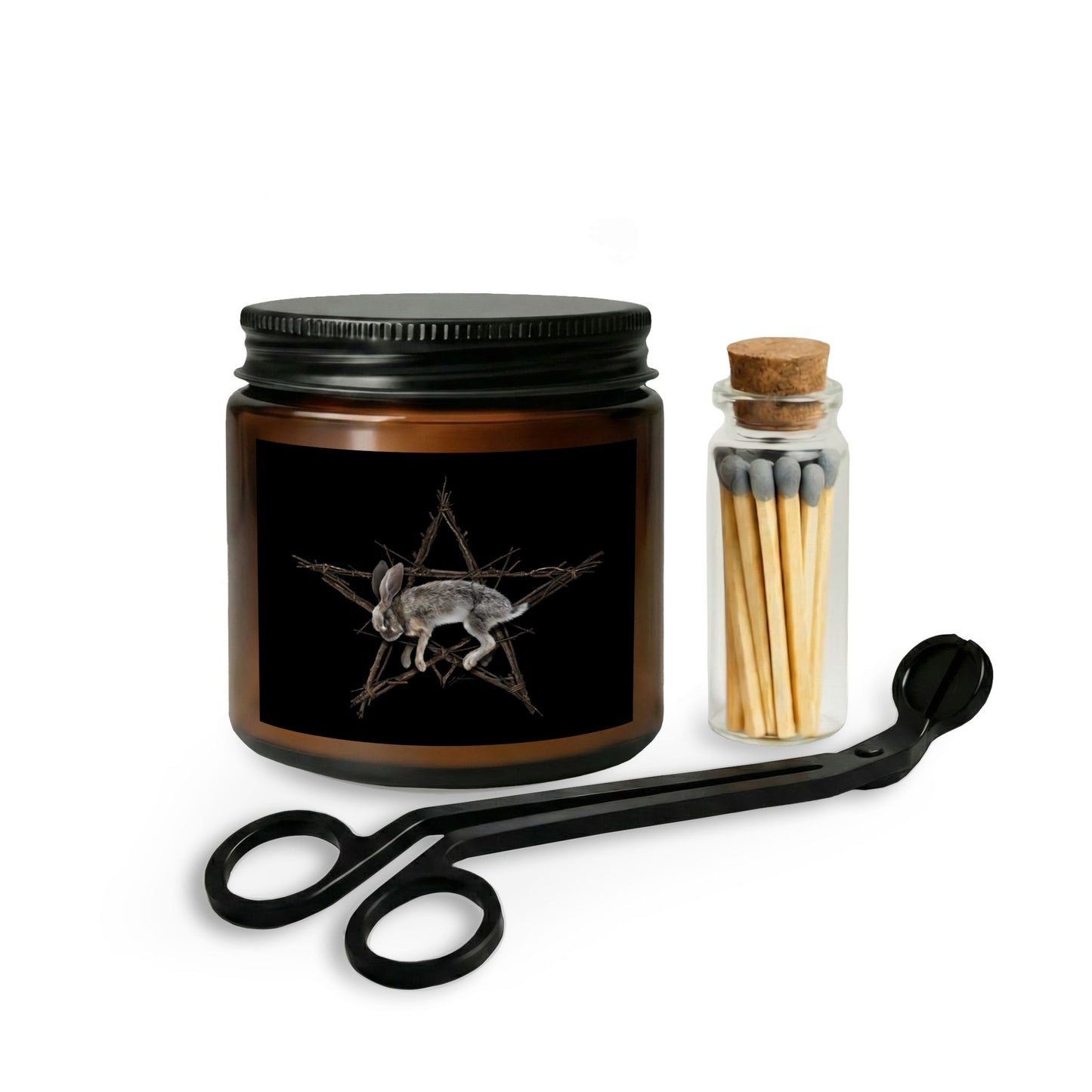 Fallen Star candle gift set — original witchcraft dark art by Mister Sam Shearon on amber jar soy candle