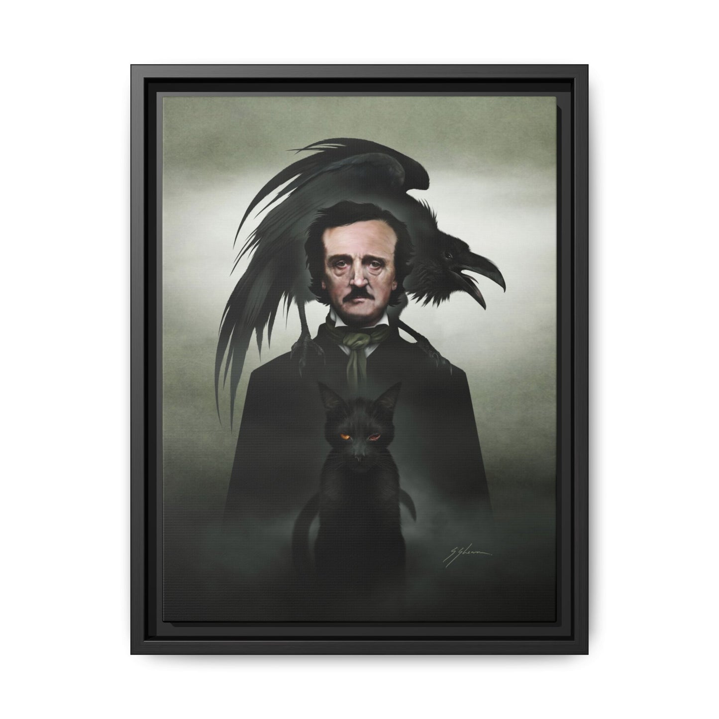 Edgar Allan Poe framed canvas print — original gothic dark art portrait by Mister Sam Shearon