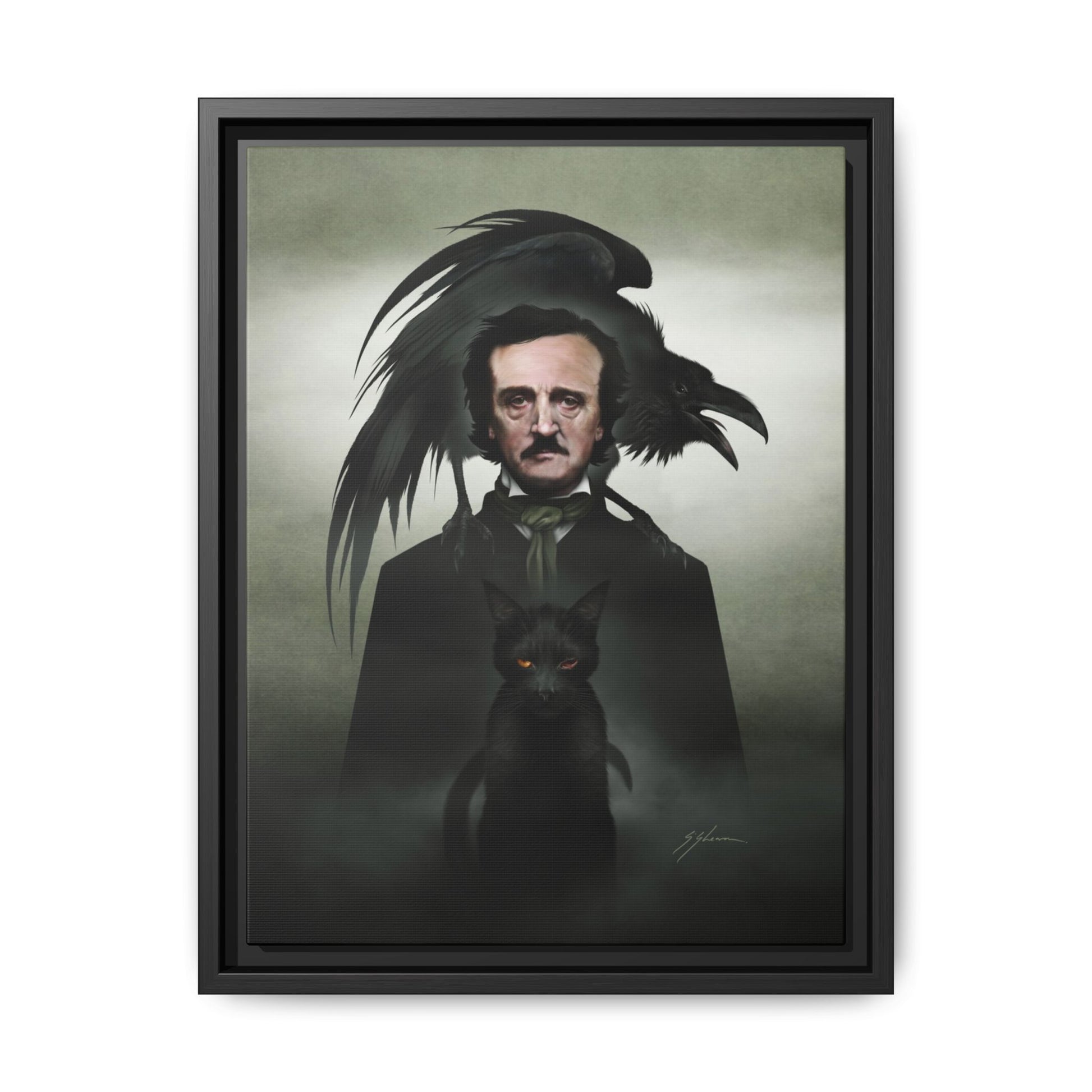 Edgar Allan Poe framed canvas print — original gothic dark art portrait by Mister Sam Shearon