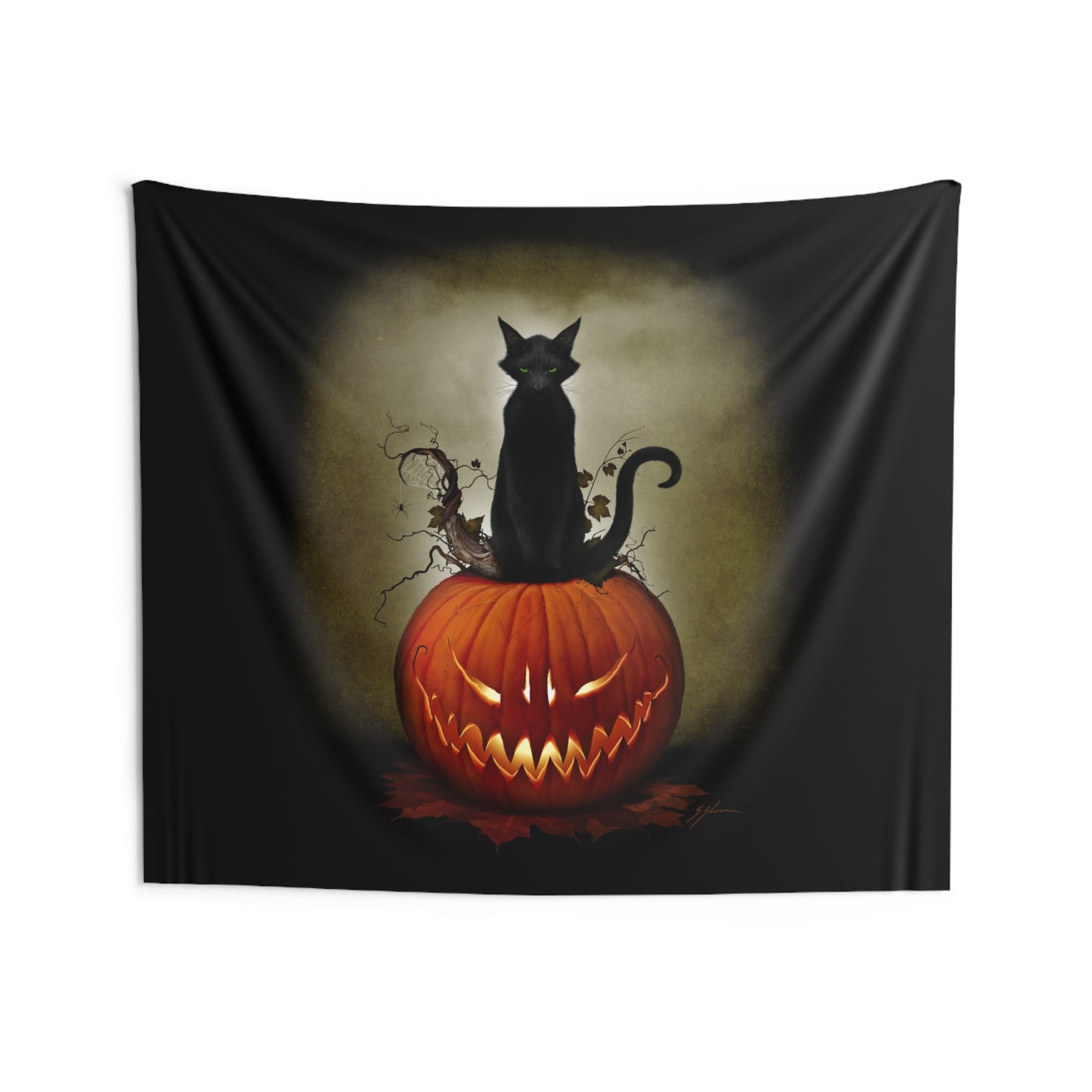 Cat O' Lantern indoor tapestry — Mister Sam Shearon All Hallows' Eve collection wall art