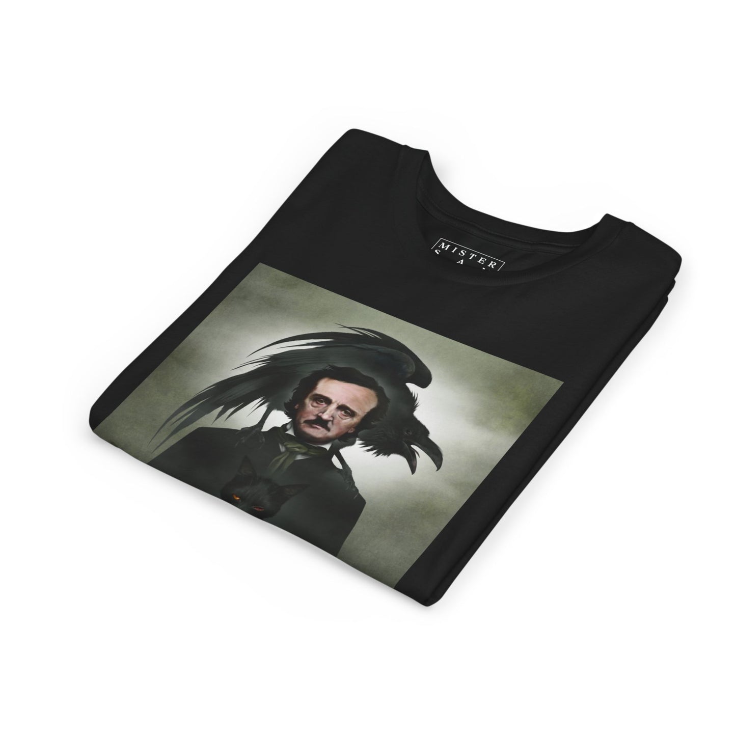 Edgar Allan Poe kids t-shirt front — Victorian horror dark art by Mister Sam Shearon