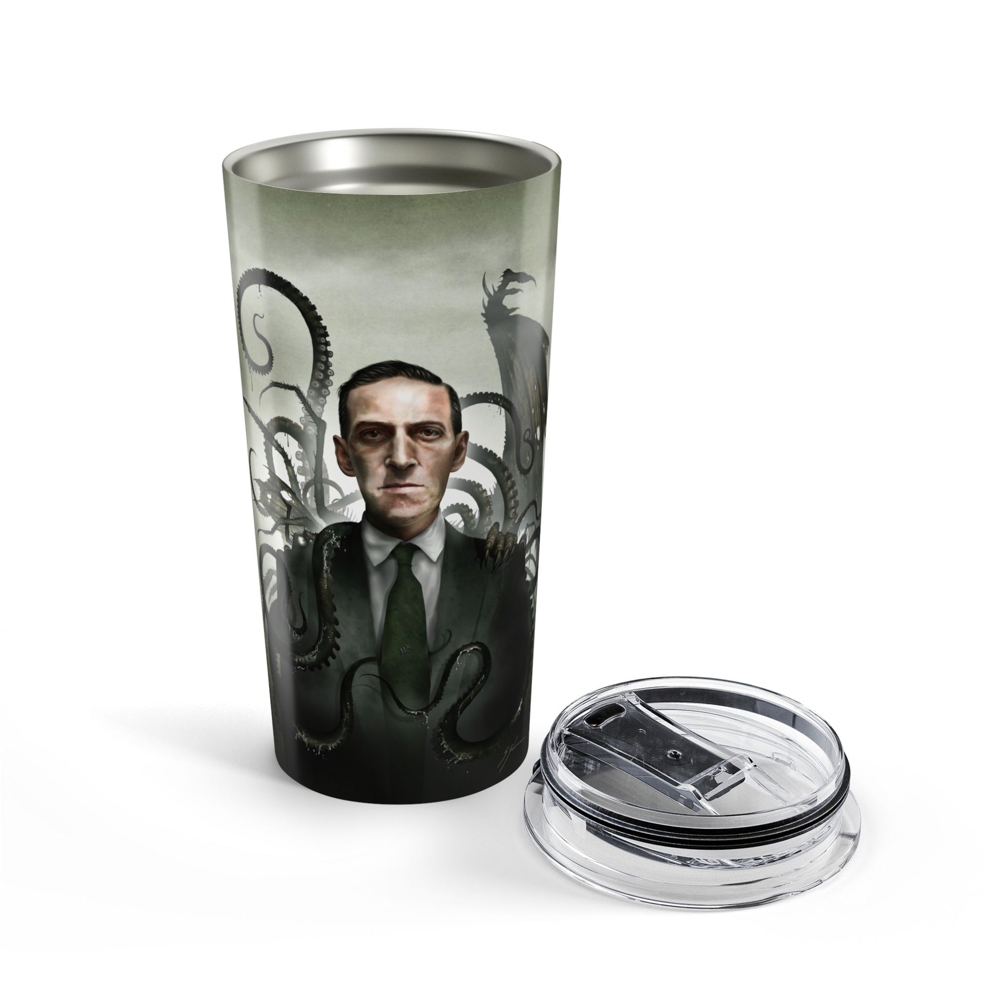 H.P. Lovecraft tumbler 20oz — Mister Sam Shearon cosmic horror art, stainless steel