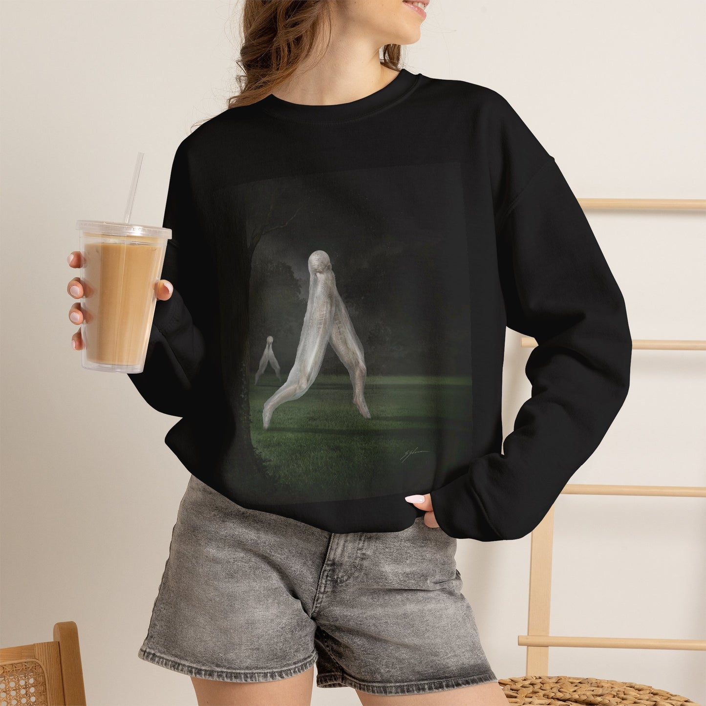 Nightcrawler sweatshirt — unisex heavy blend crewneck with cryptid artwork