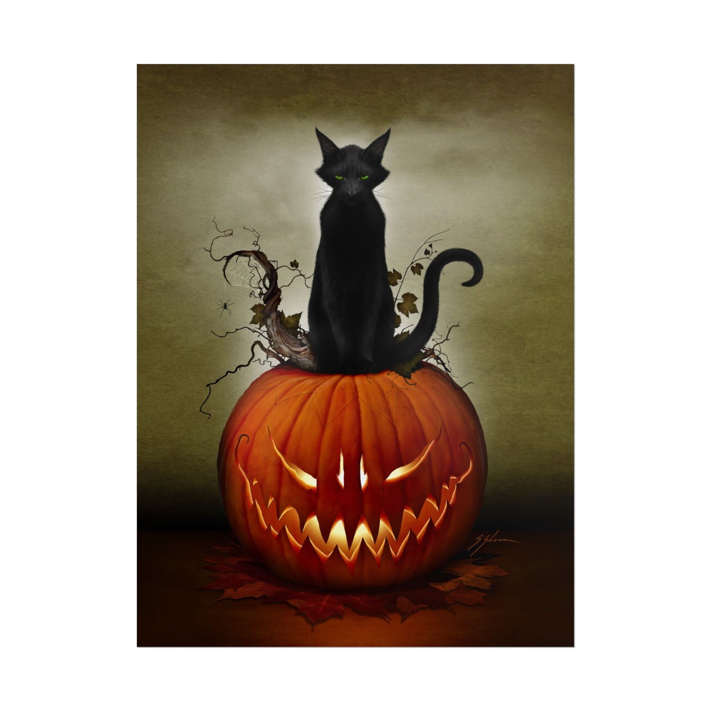Cat O' Lantern poster 12x18 — Halloween gothic wall art by Mister Sam Shearon