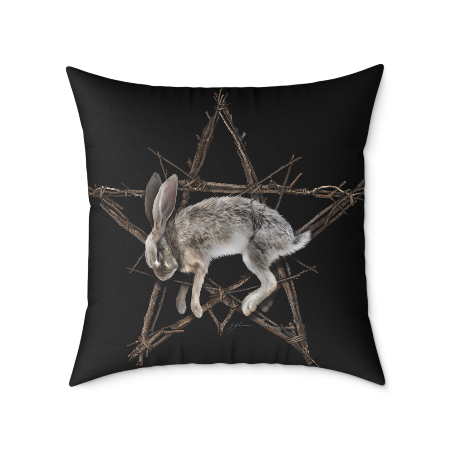 Fallen Star square poly canvas pillow flat lay — witchcraft dark art by Mister Sam Shearon