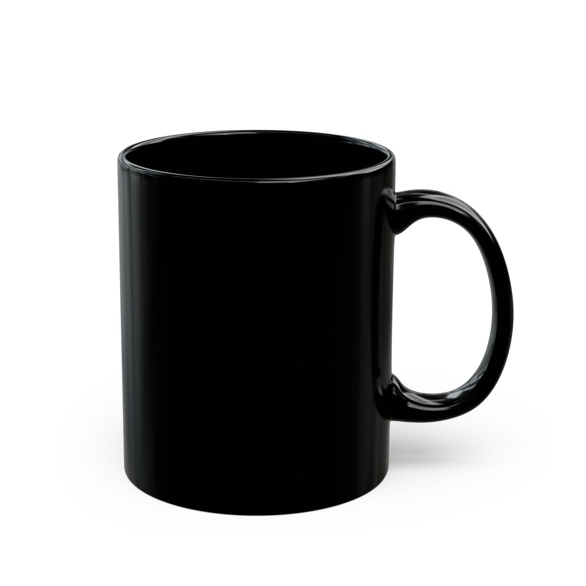 Edgar Allan Poe black mug on desk — dark art coffee mug by Mister Sam Shearon