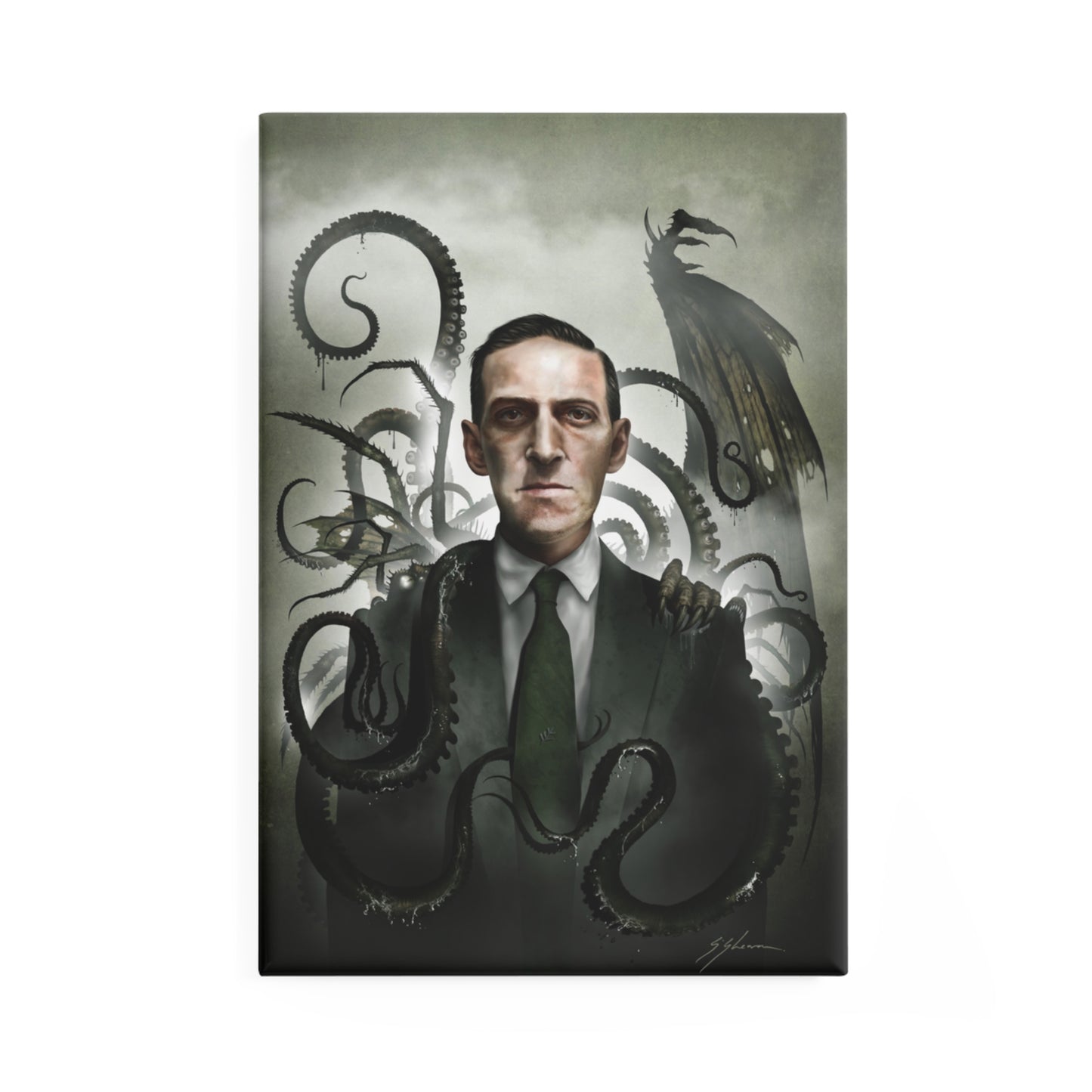 H.P. Lovecraft magnet flat lay — Lovecraftian horror dark art by Mister Sam Shearon
