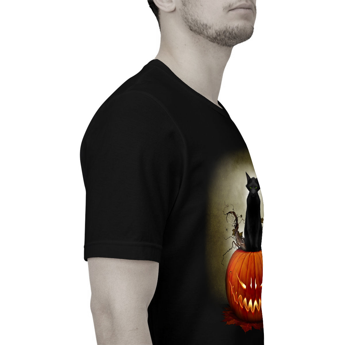 Cat O' Lantern Halloween dark art t-shirt — collectible gothic black cat jack-o-lantern print by Mister Sam Shearon