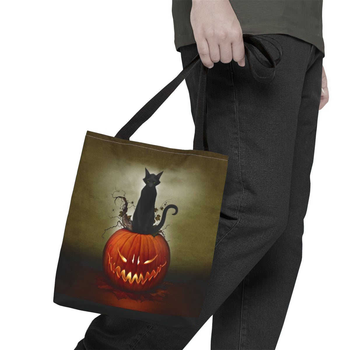 Halloween gift tote bag — original Cat O' Lantern dark art, black cat jack-o-lantern by Mister Sam Shearon