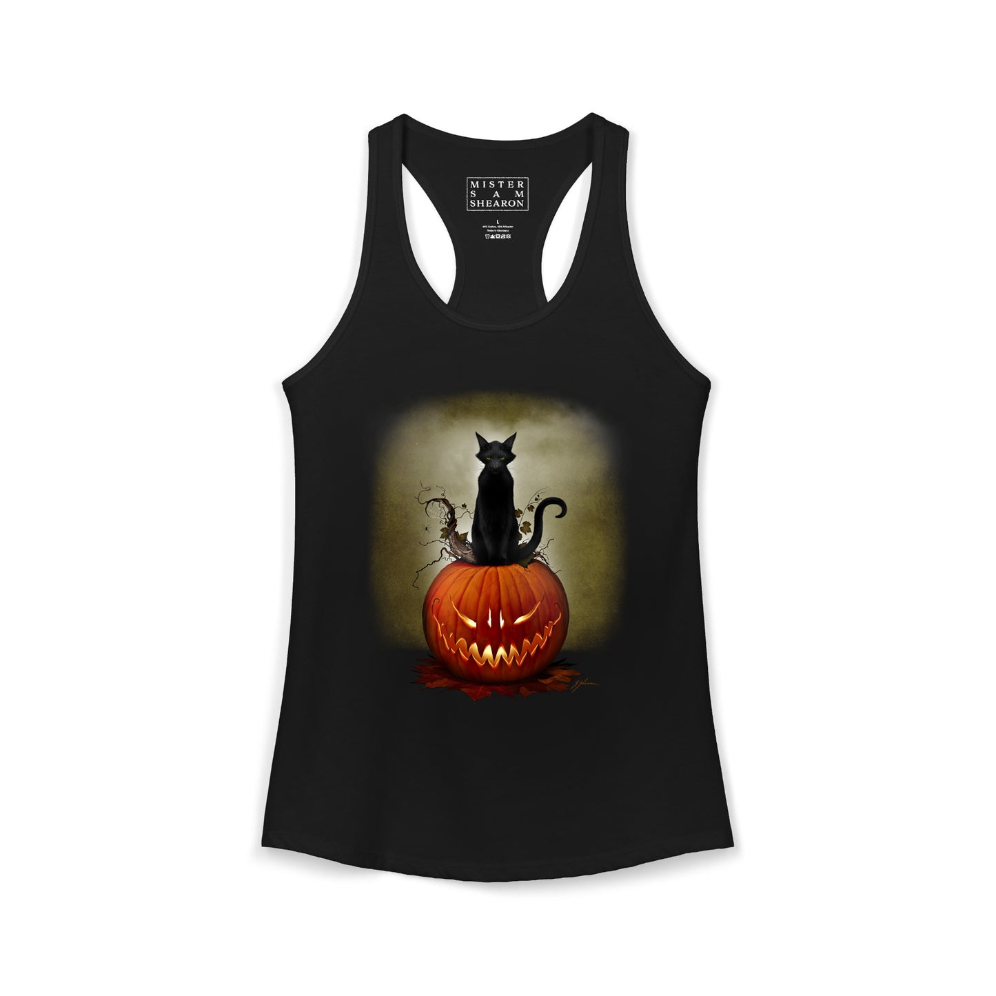 Cat O' Lantern women's tank flat lay — Mister Sam Shearon All Hallows' Eve collection