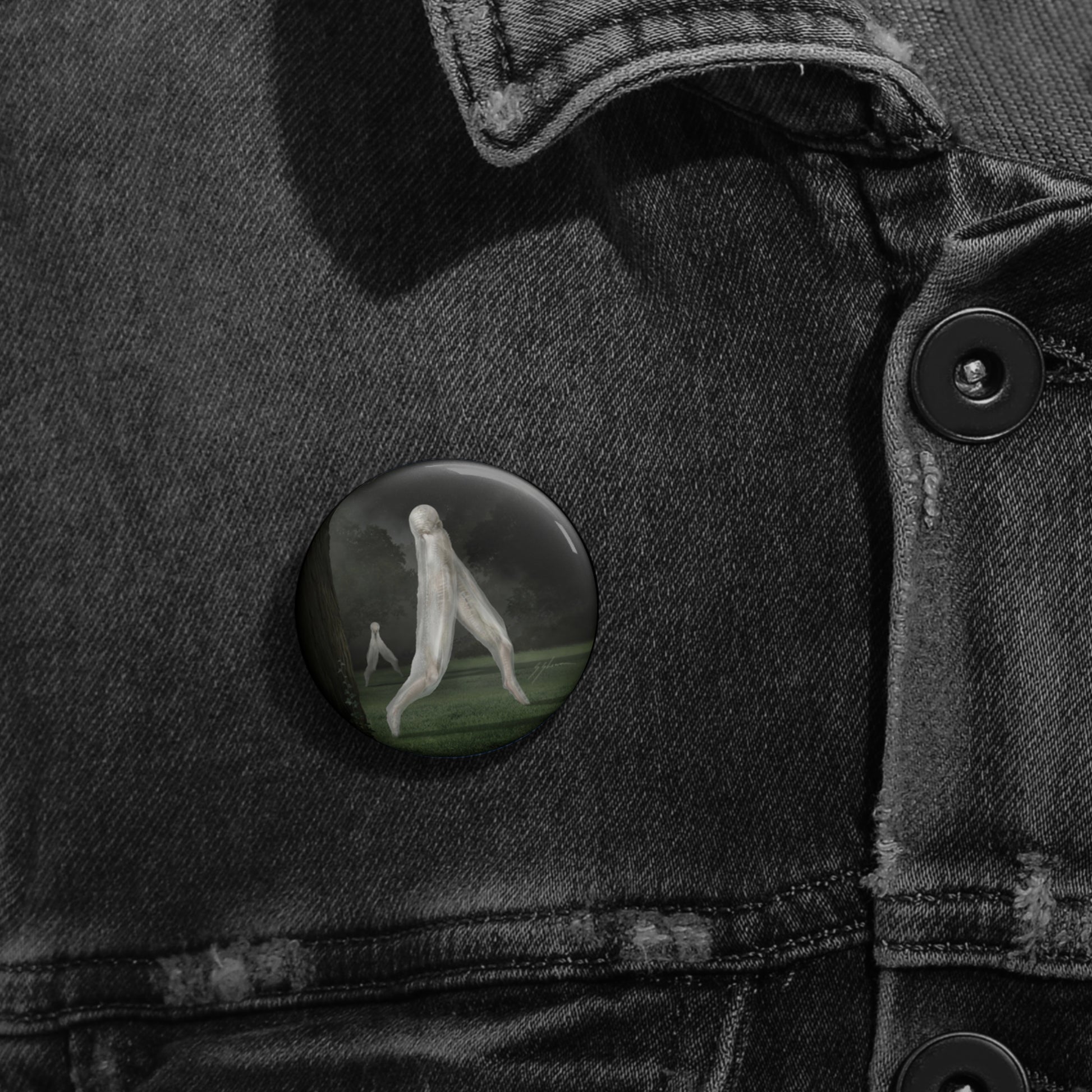 Nightcrawler 1.25 inch pin button — Mister Sam Shearon gothic cryptid art
