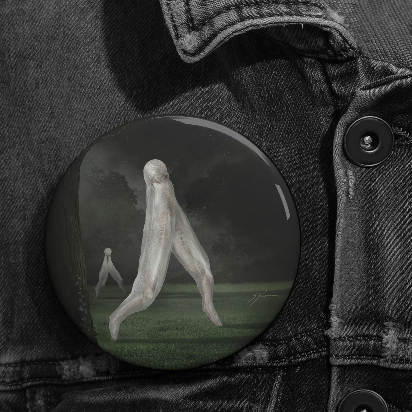 Nightcrawler 3 inch pin button — Mister Sam Shearon original cryptid dark art gift 