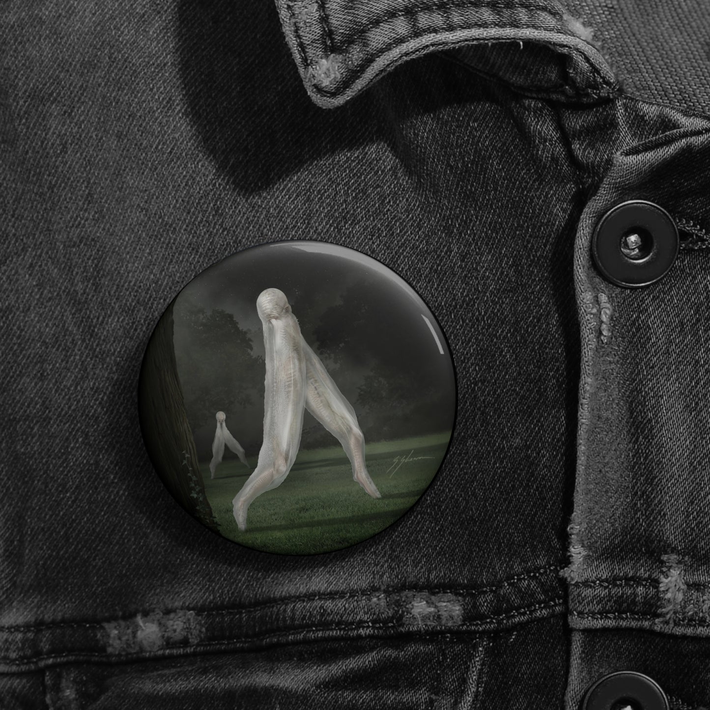 Nightcrawler 2.25 inch pin button — Mister Sam Shearon eldritch cryptozoology dark art