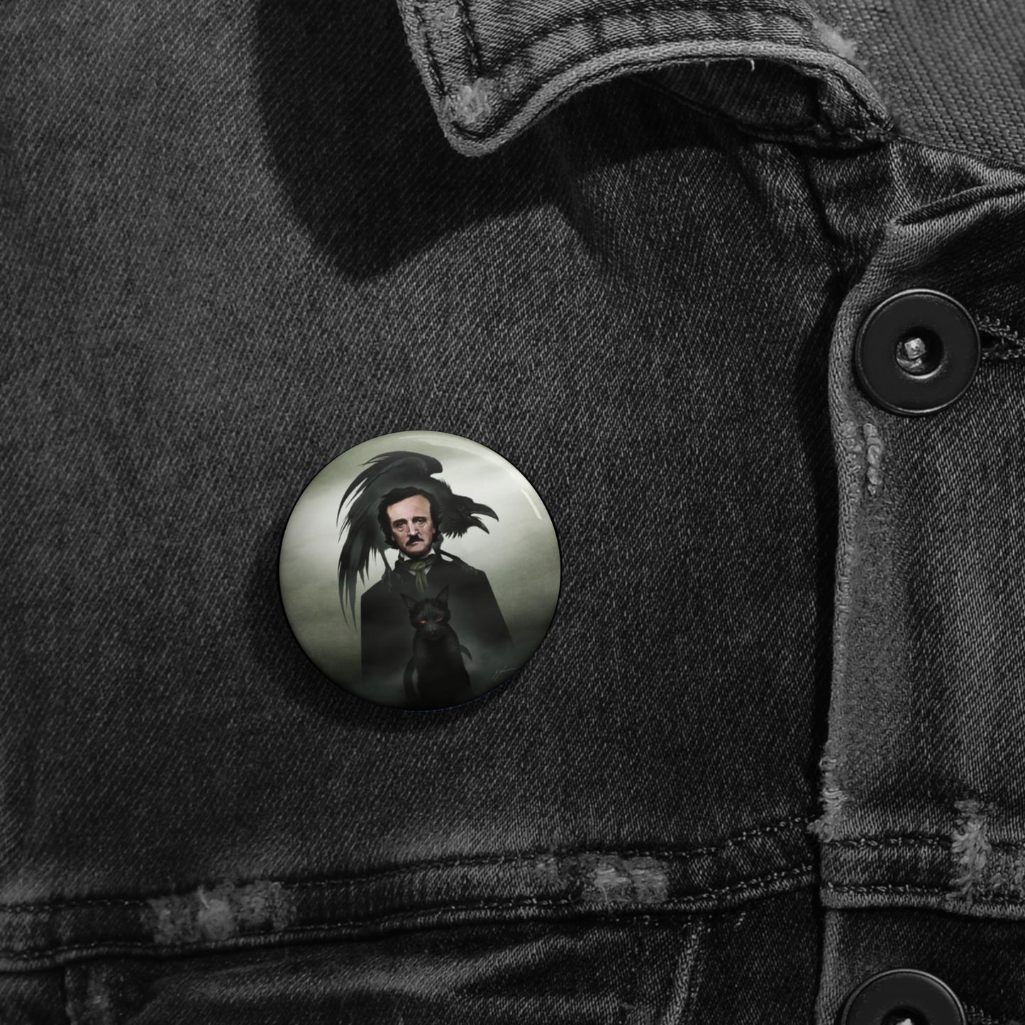 Edgar Allan Poe 1.25 inch pin button — Mister Sam Shearon literary horror art