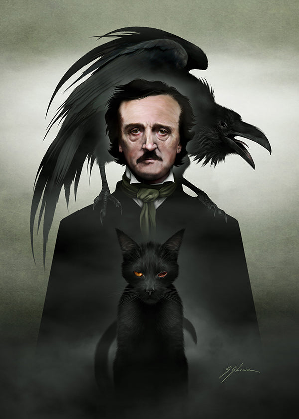 Edgar Allan Poe jigsaw puzzle detail — original dark art by Mister Sam Shearon, premium print quality