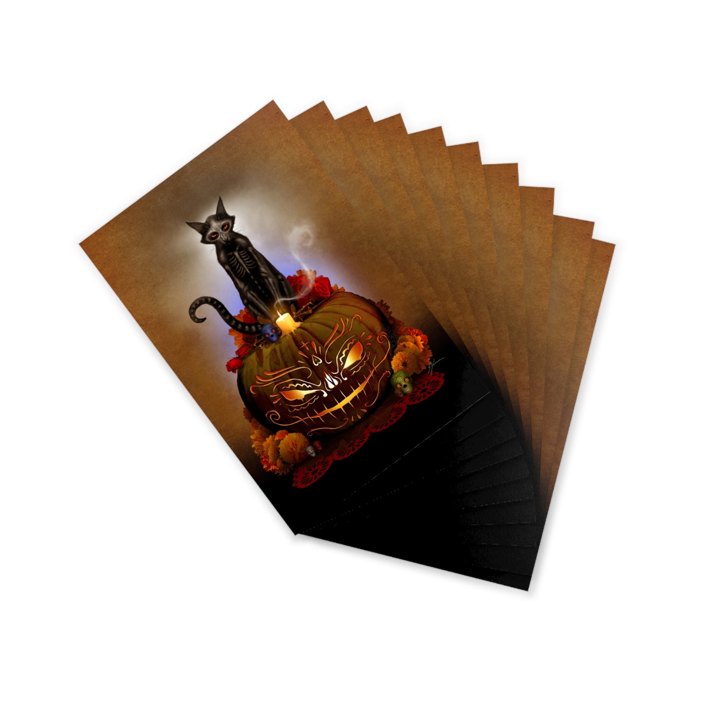 Día De Los Meowtos postcards fanned out — semi-glossy 3.9" x 5.9" dark art print