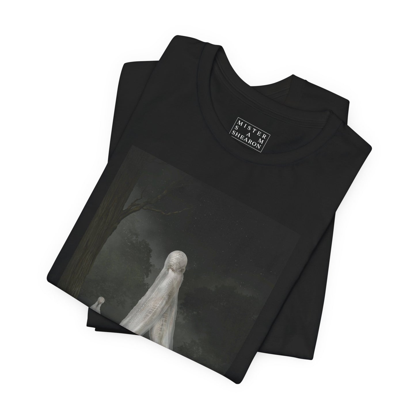 Nightcrawler t-shirt by Mister Sam Shearon — dark art, cryptid, creepypasta, paranormal, horror, human-made, non-AI.