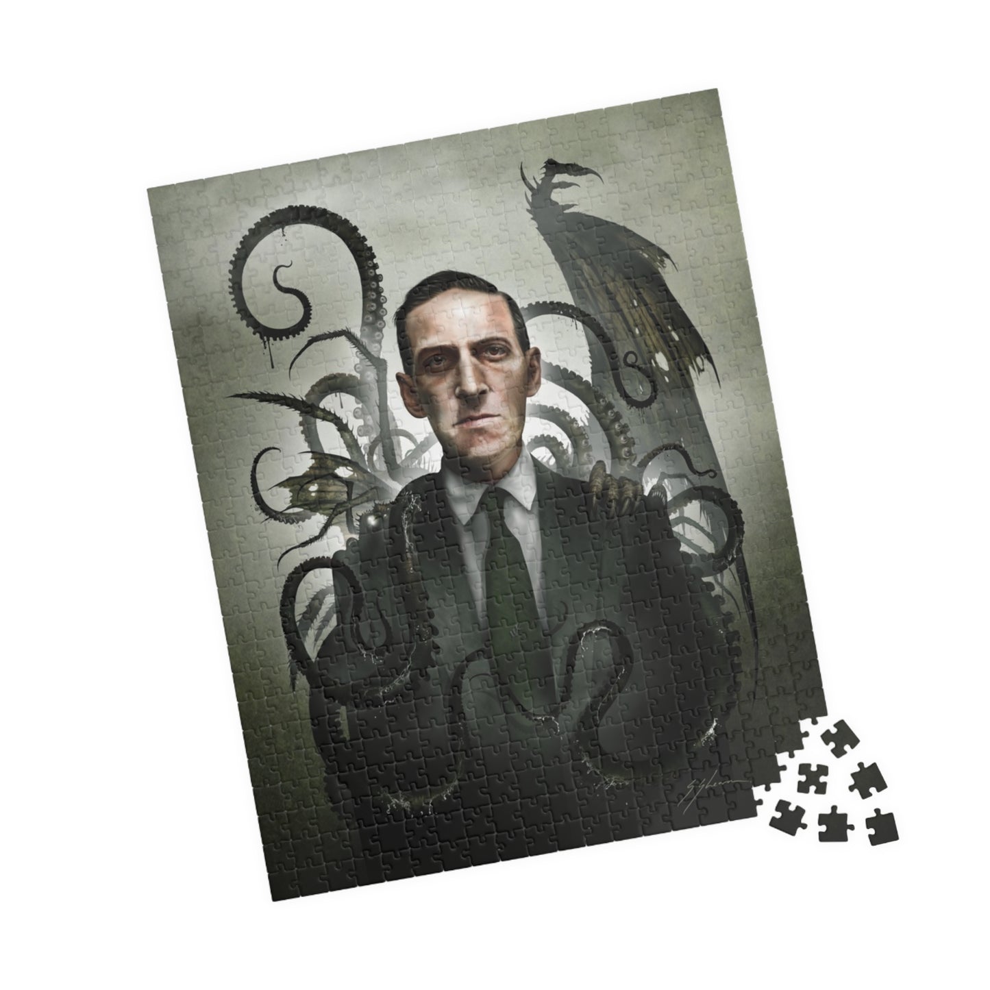 H.P. Lovecraft jigsaw puzzle by Mister Sam Shearon — Cthulhu cosmic horror gothic dark art, eldritch horror, human-made, non-AI. 