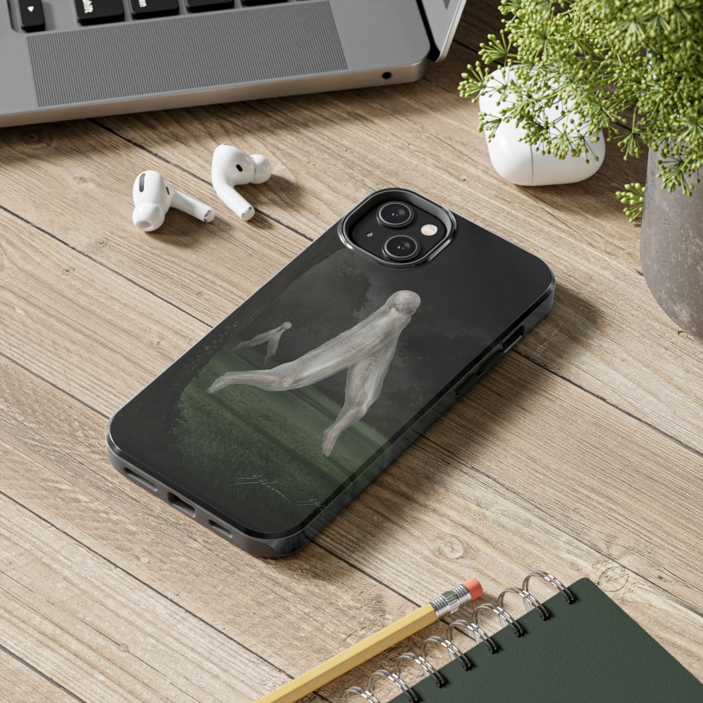Nightcrawler phone case by Mister Sam Shearon — iPhone, Samsung, dark art, cryptid, creepypasta, paranormal, horror, human-made, non-AI. 