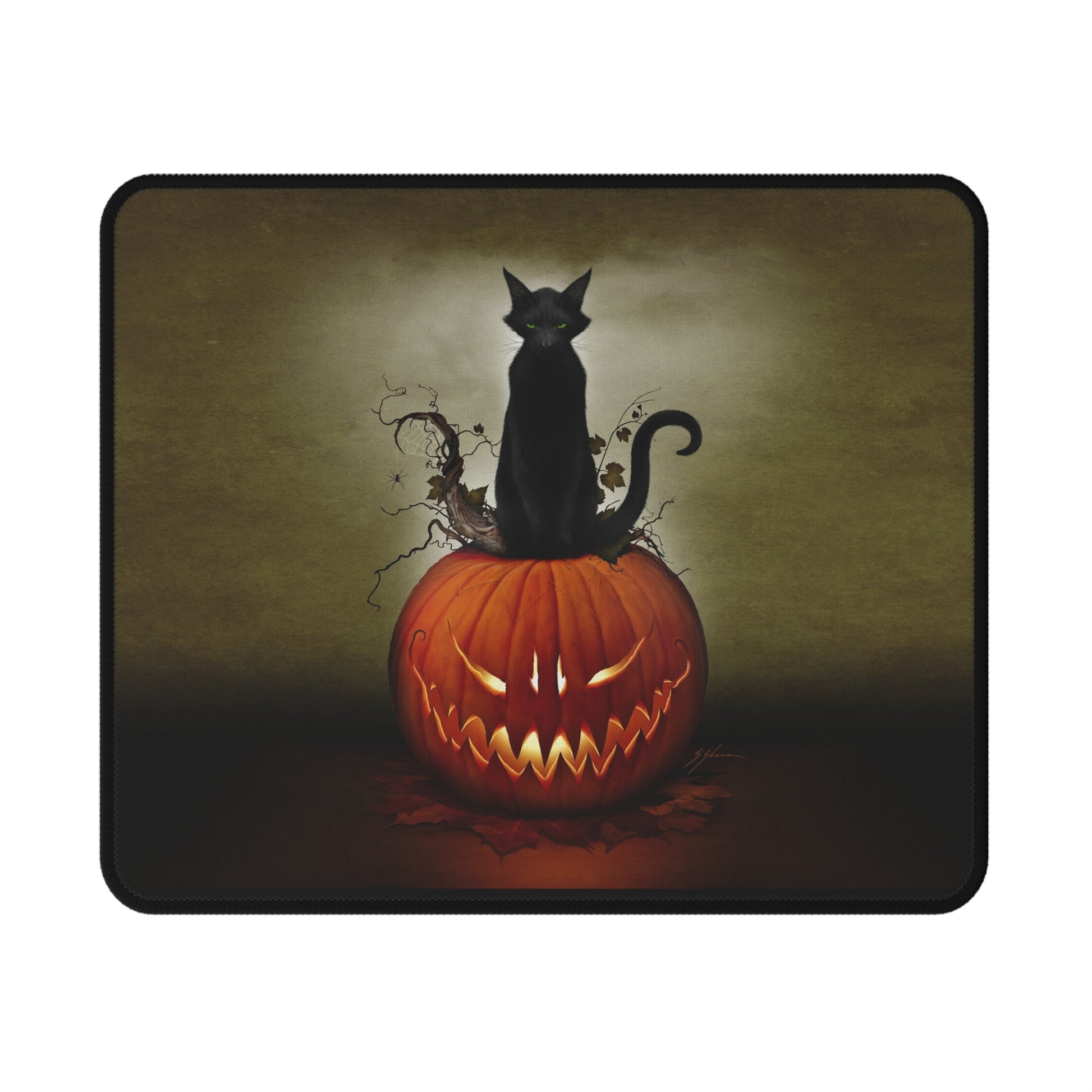 Cat O' Lantern Halloween mouse pad — original dark art by Mister Sam Shearon