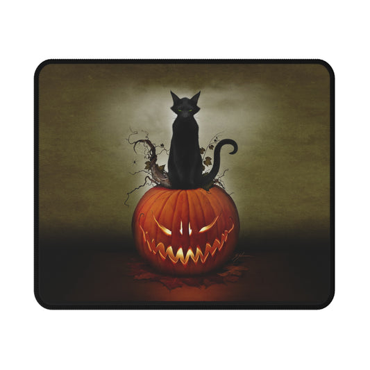 Cat O' Lantern Halloween mouse pad — original dark art by Mister Sam Shearon