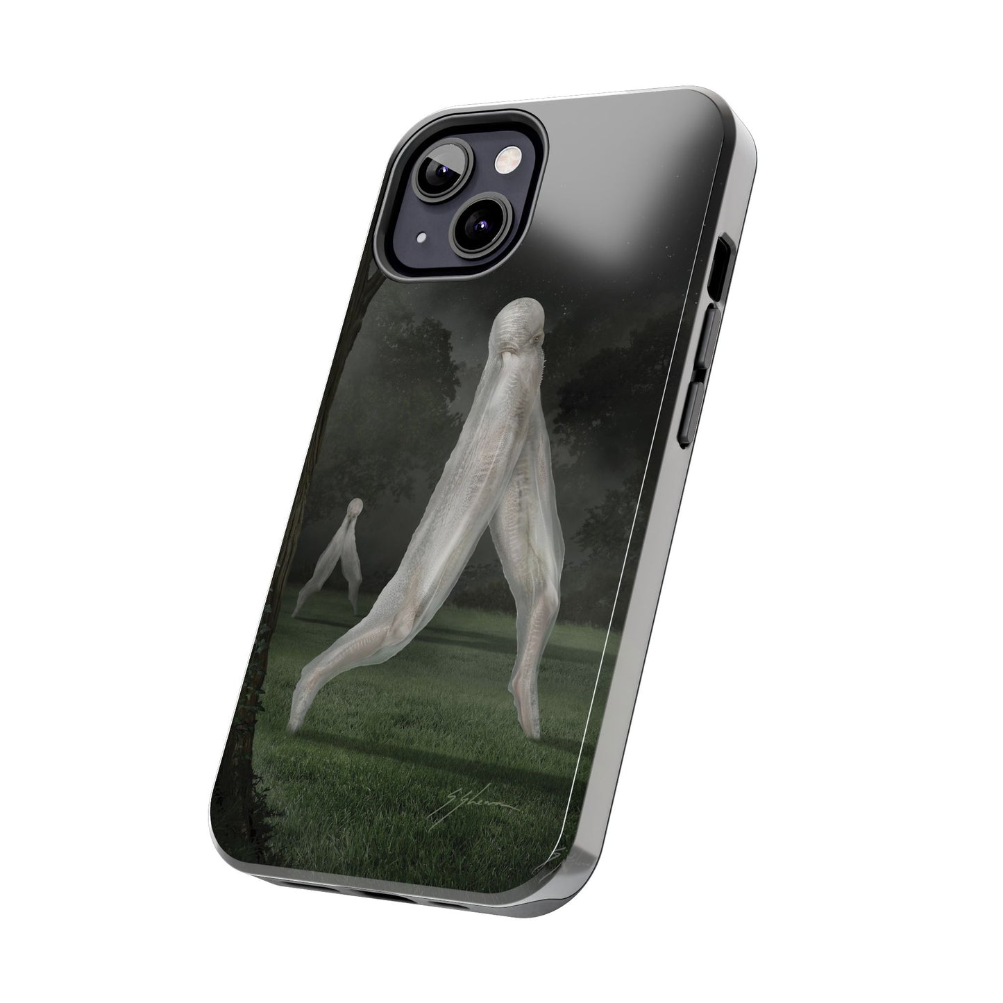 Nightcrawler phone case by Mister Sam Shearon — iPhone, Samsung, dark art, cryptid, creepypasta, paranormal, horror, human-made, non-AI. 