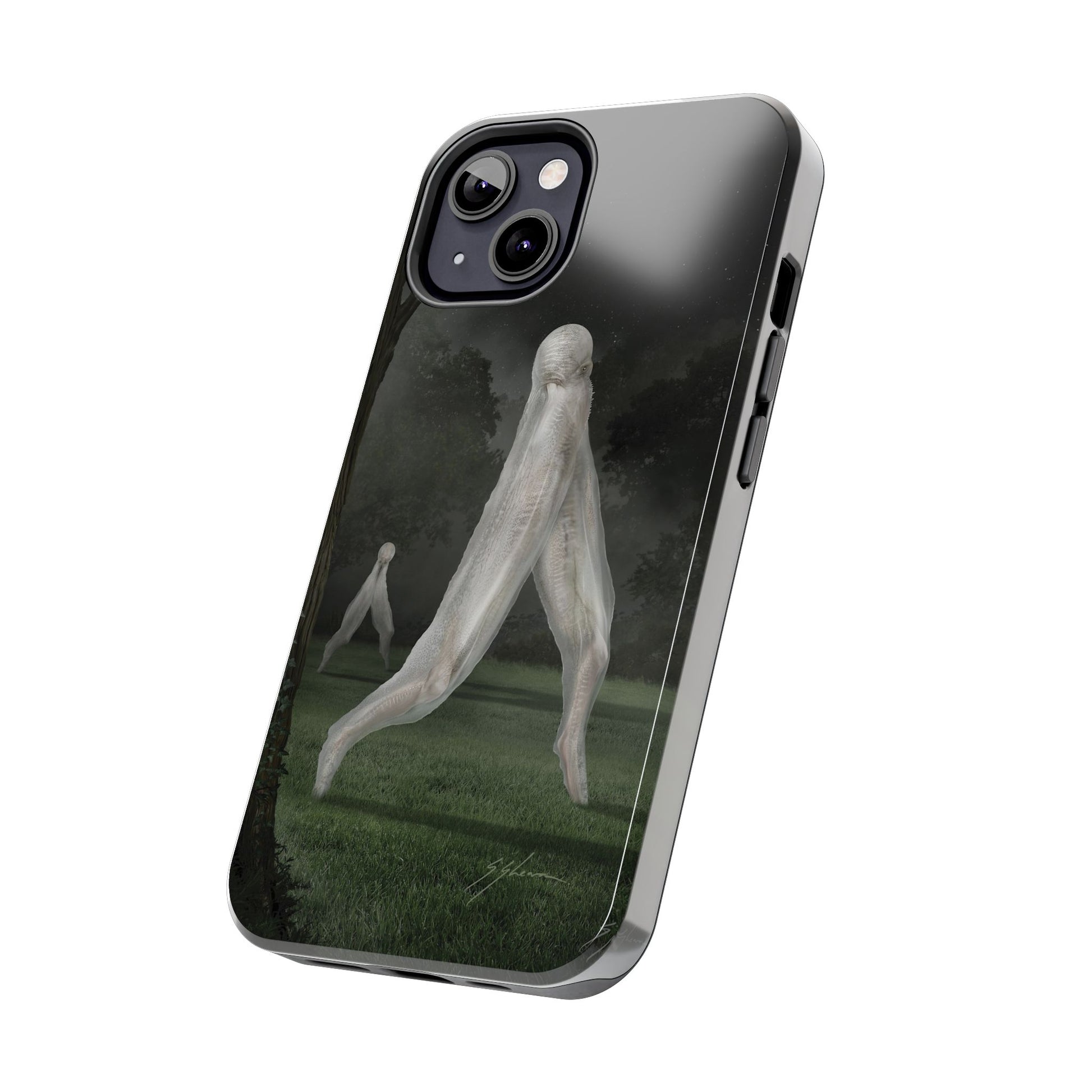 Nightcrawler phone case by Mister Sam Shearon — iPhone, Samsung, dark art, cryptid, creepypasta, paranormal, horror, human-made, non-AI. 