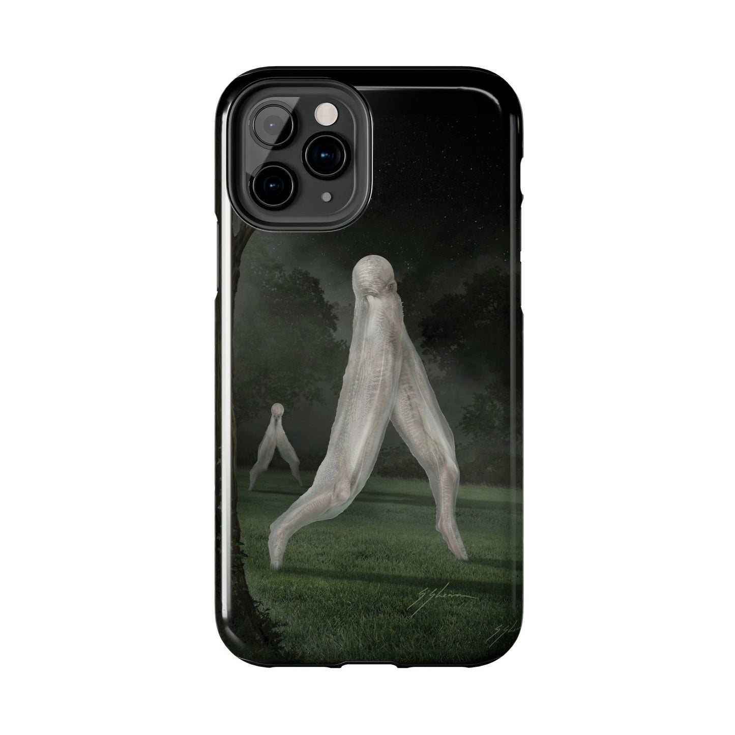 Nightcrawler phone case by Mister Sam Shearon — iPhone, Samsung, dark art, cryptid, creepypasta, paranormal, horror, human-made, non-AI. 