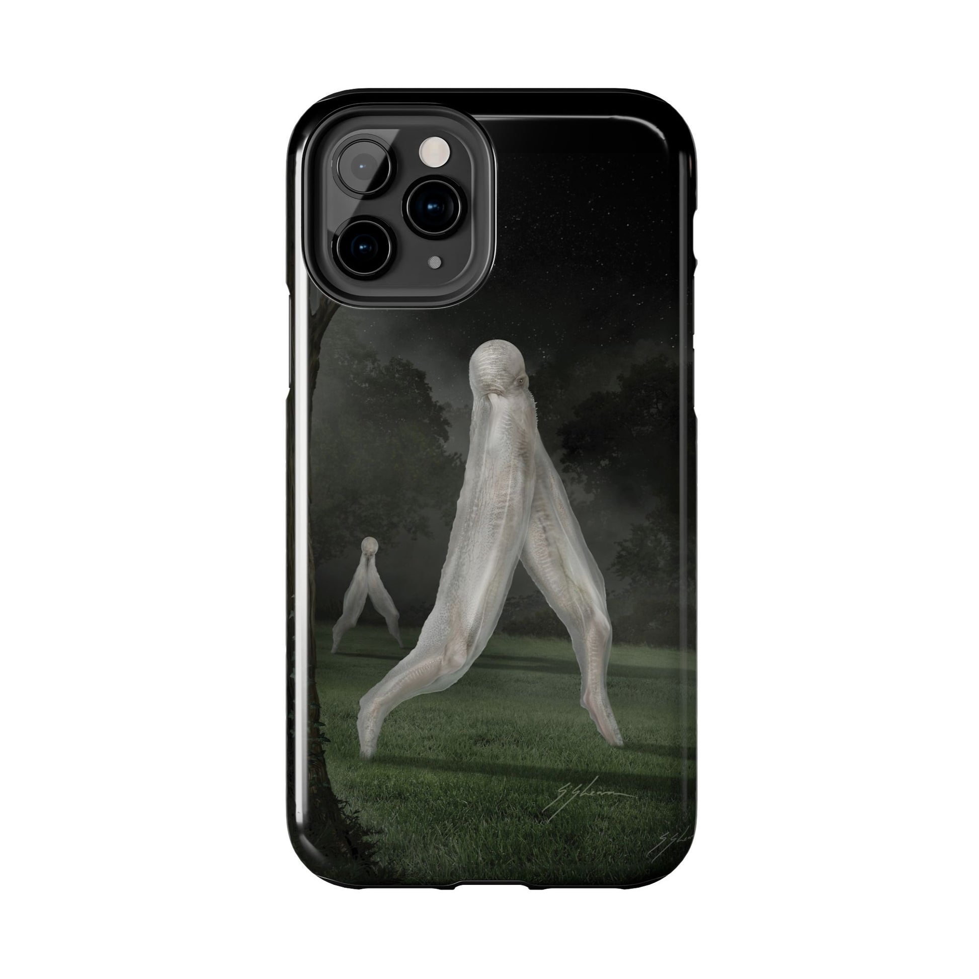 Nightcrawler phone case by Mister Sam Shearon — iPhone, Samsung, dark art, cryptid, creepypasta, paranormal, horror, human-made, non-AI. 