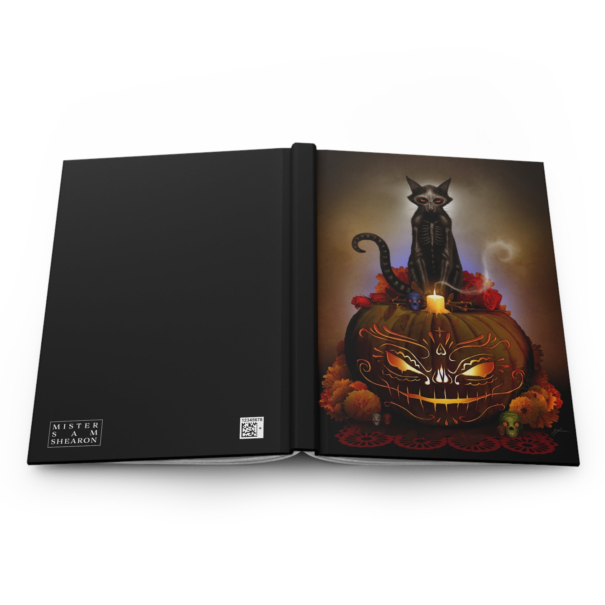 Día De Los Meowtos hardcover journal size reference — 5.75" x 8" dark art journal