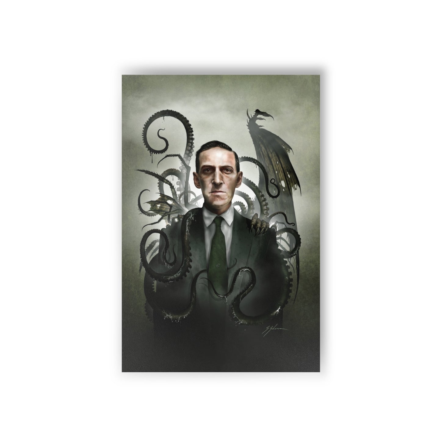 H.P. Lovecraft postcards front view — Cthulhu eldritch horror dark art by Mister Sam Shearon