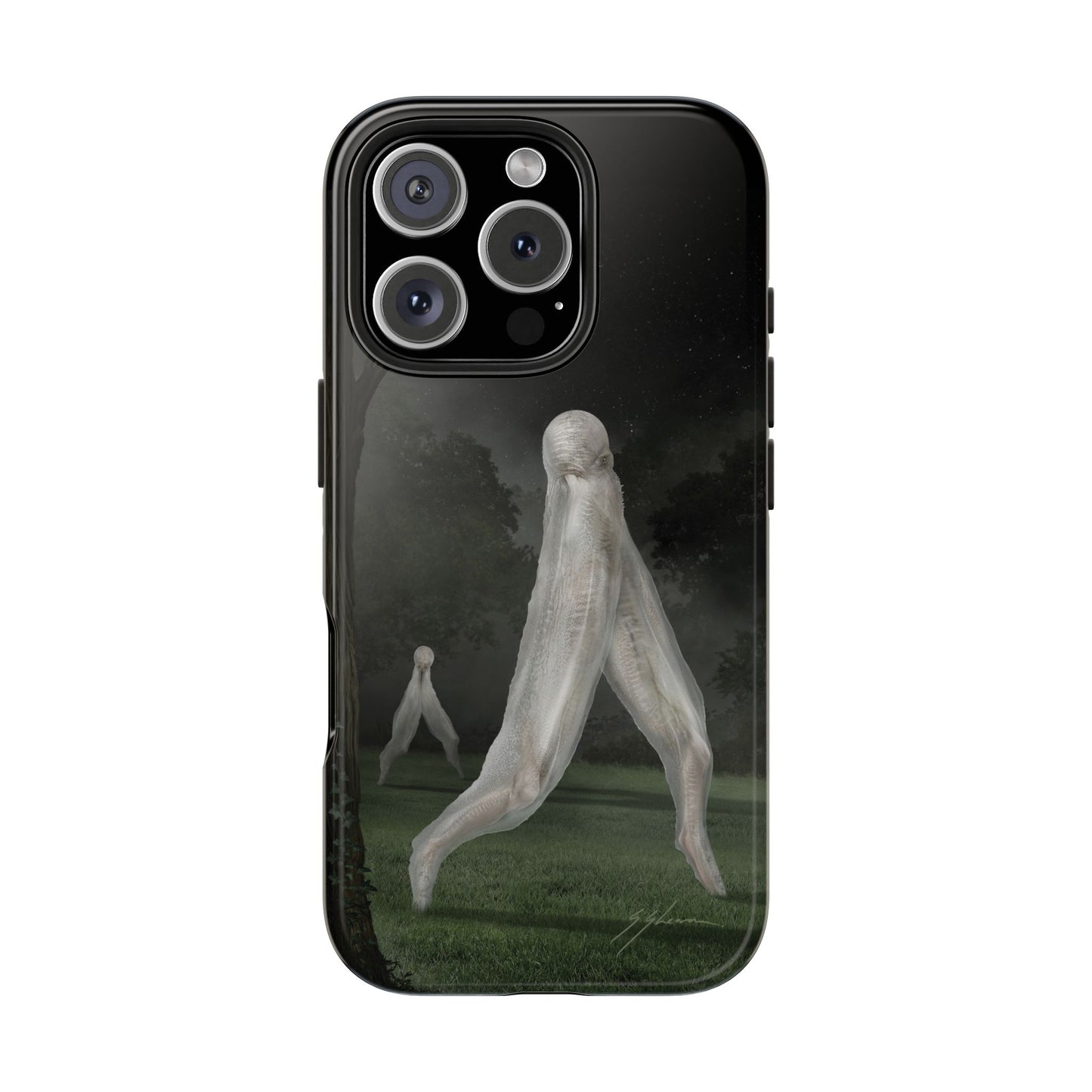 Nightcrawler phone case by Mister Sam Shearon — iPhone, Samsung, dark art, cryptid, creepypasta, paranormal, horror, human-made, non-AI. 