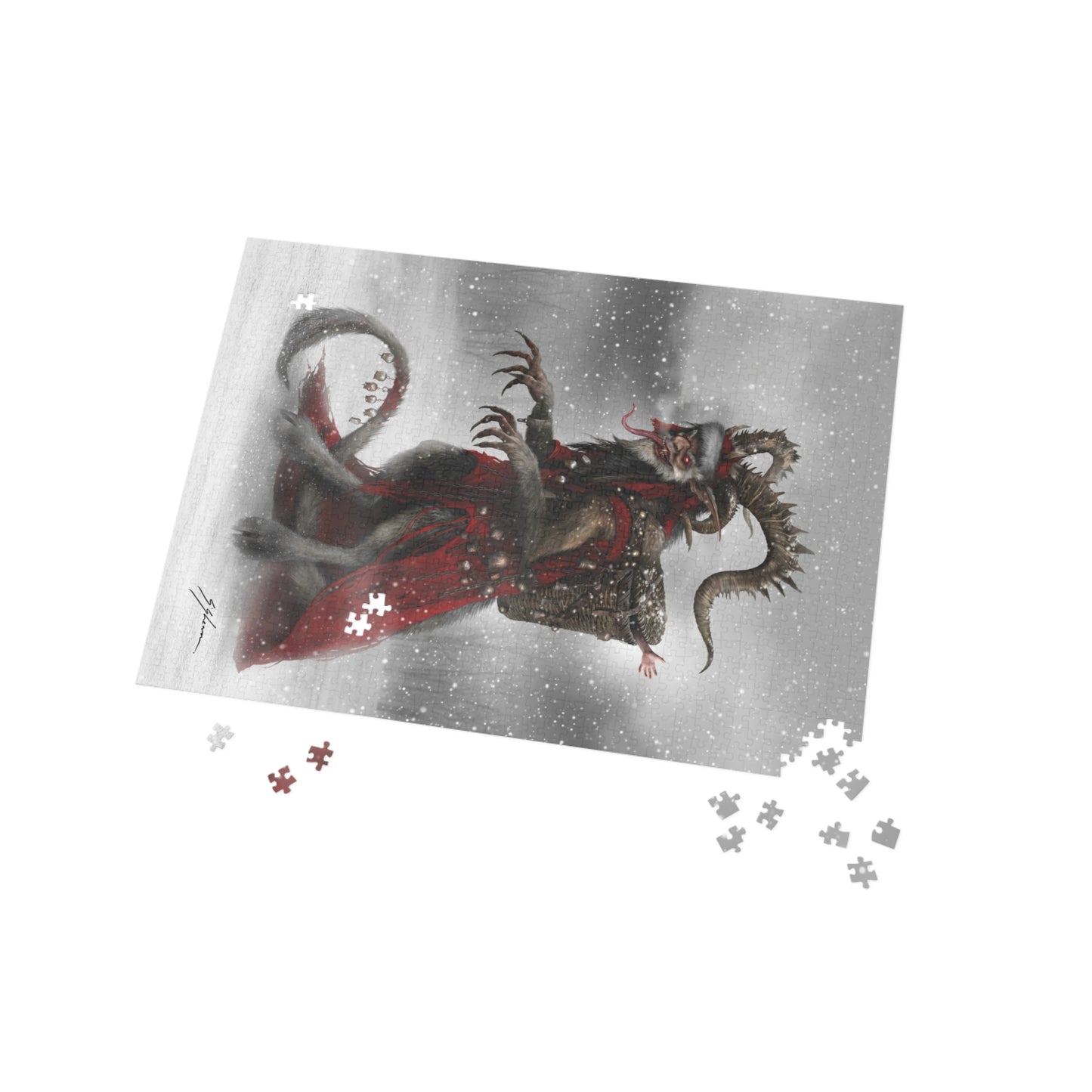 King Krampus puzzle spread — original Creepy Christmas horror artwork by Mister Sam Shearon
