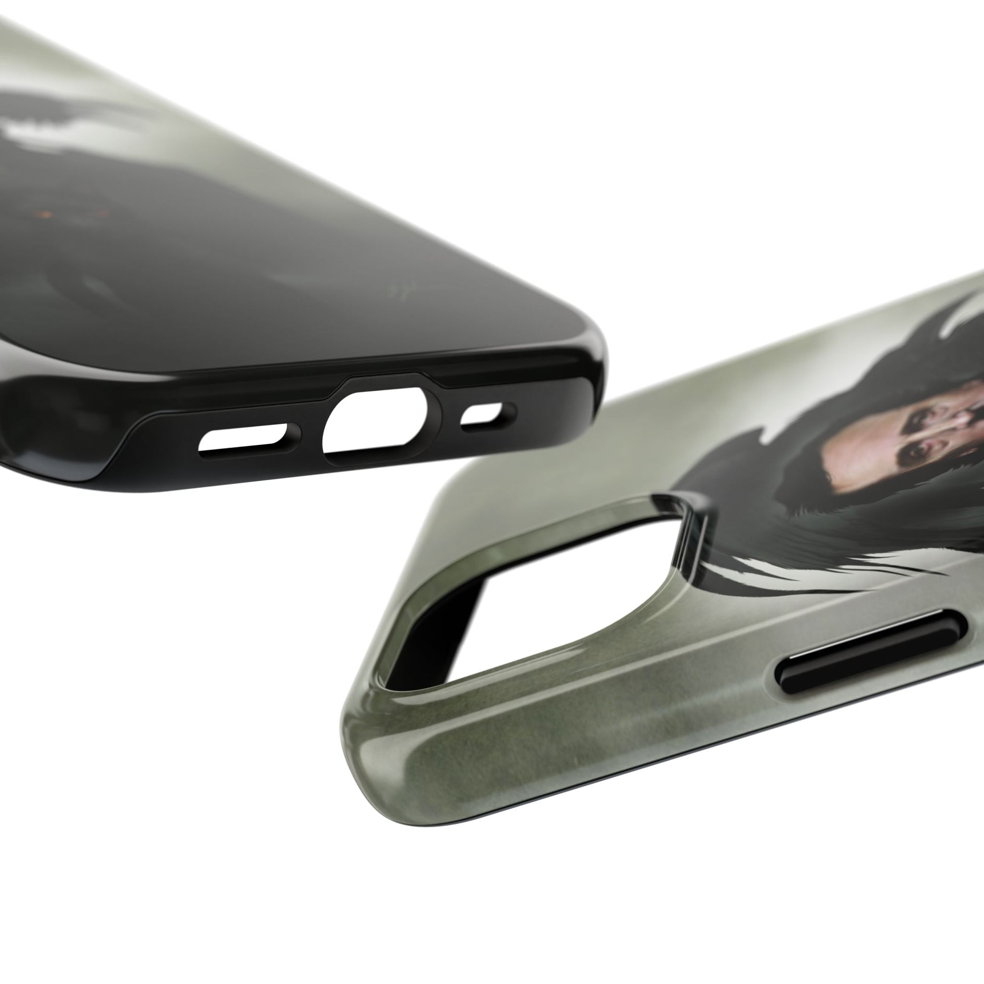 Edgar Allan Poe phone case on desk — dark art collectible by Mister Sam Shearon