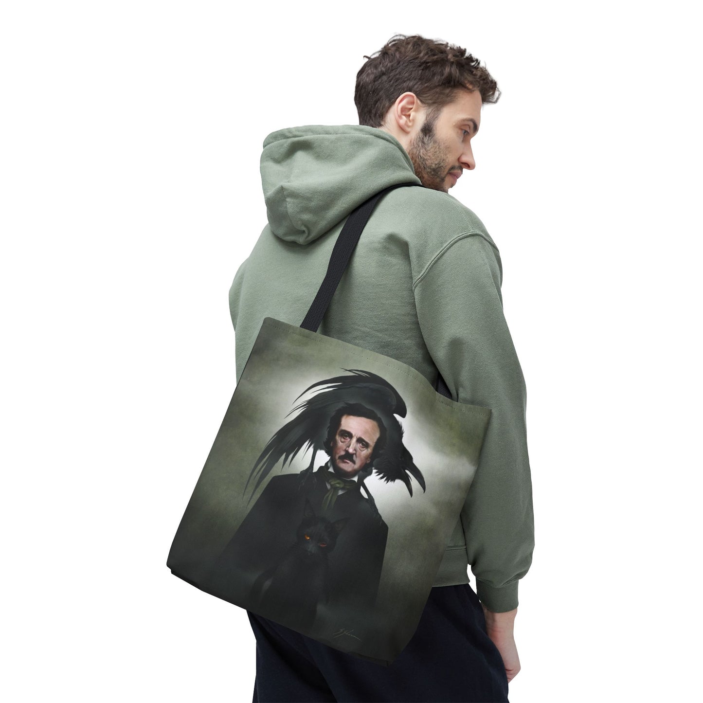 Edgar Allan Poe all-over print tote front — Victorian horror dark art by Mister Sam Shearon