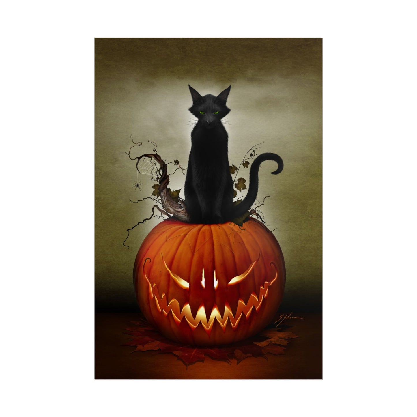 Cat O' Lantern poster 11x14 — black cat jack-o-lantern dark art by Mister Sam Shearon