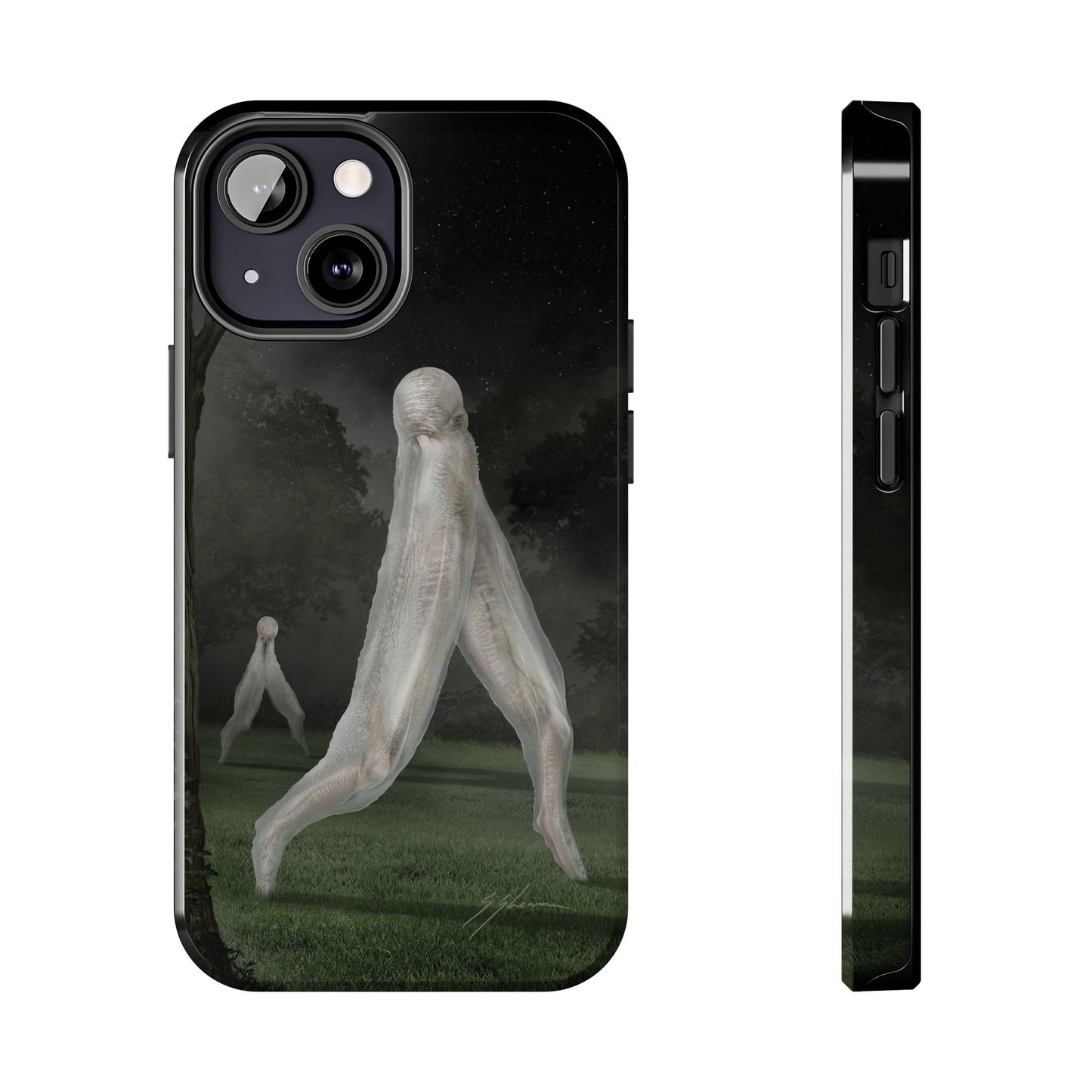 Nightcrawler phone case by Mister Sam Shearon — iPhone, Samsung, dark art, cryptid, creepypasta, paranormal, horror, human-made, non-AI. 