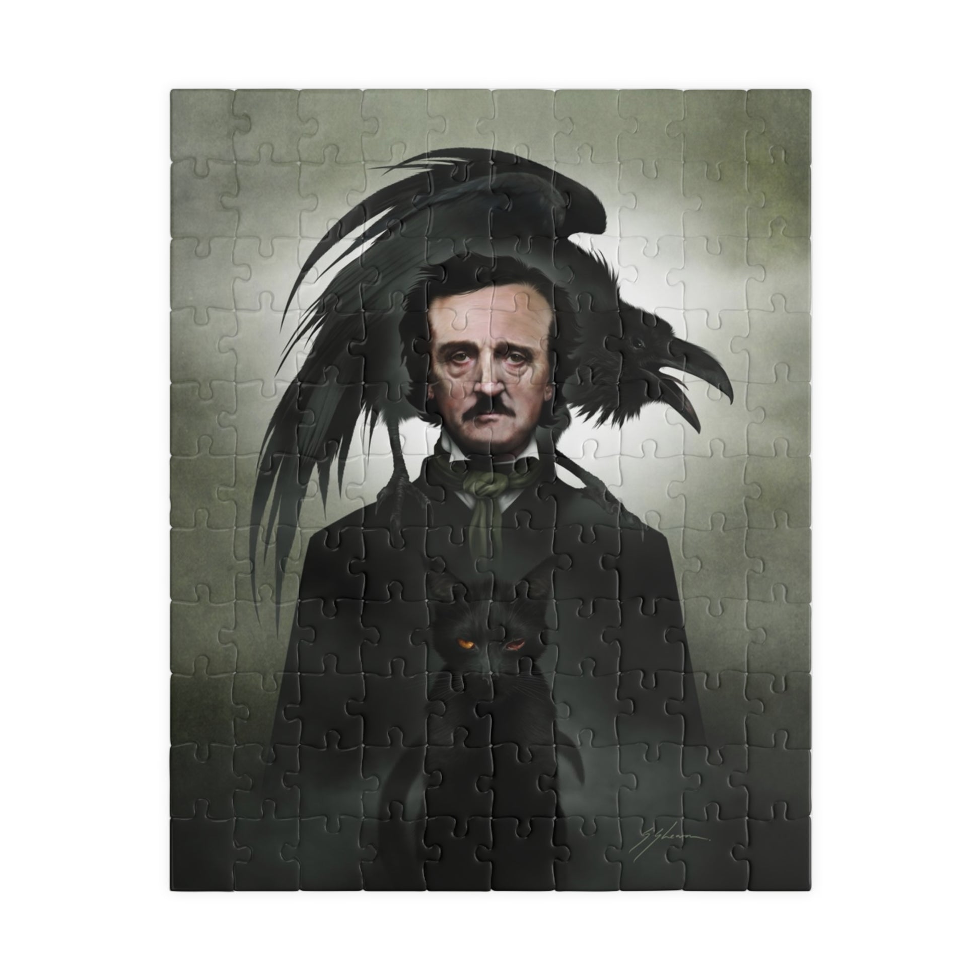 Edgar Allan Poe puzzle pieces — Victorian horror dark art collectible by Mister Sam Shearon