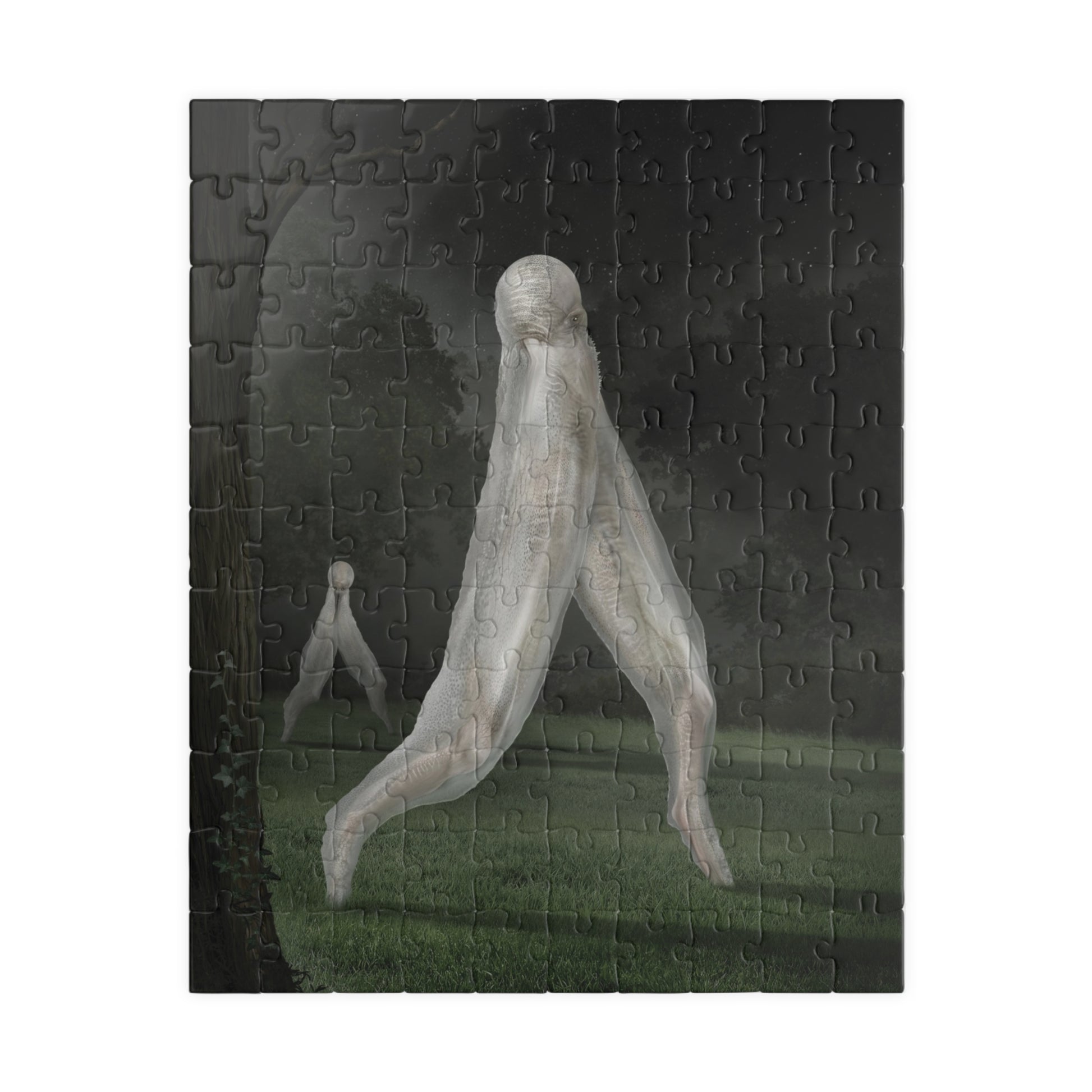 Nightcrawler jigsaw puzzle by Mister Sam Shearon — dark art, cryptid, creepypasta, paranormal, horror, human-made, non-AI. 