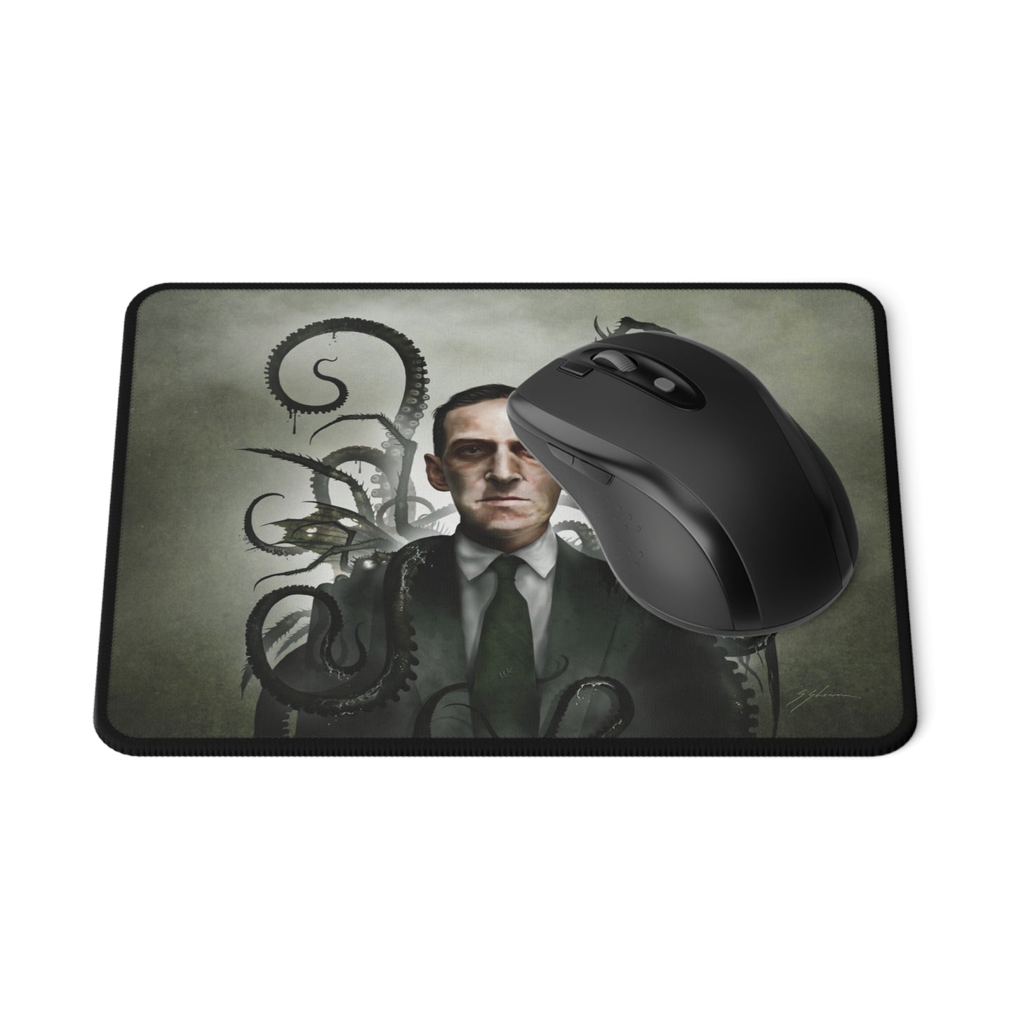 H.P. Lovecraft mouse pad detail — gothic cosmic horror desk accessory by Mister Sam Shearon