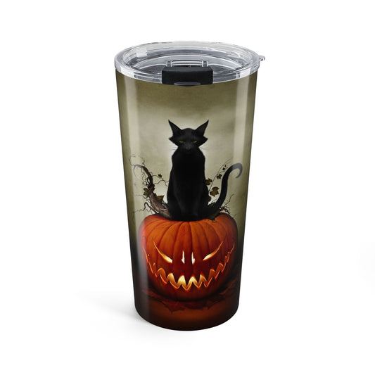 Cat O' Lantern 20oz tumbler — original Halloween dark art by Mister Sam Shearon